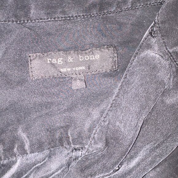 rag & bone 100% Silk Black Shirt Dress Collar Brass Buttons size 6 - Picture 5 of 12